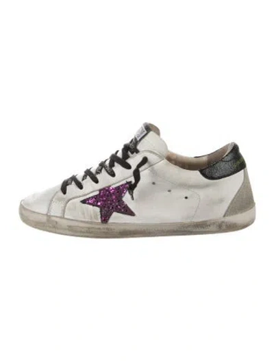 Pre-owned Golden Goose Leather Glitter Accents Sneakers In White