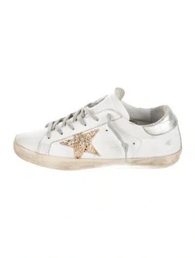 Pre-owned Golden Goose Leather Glitter Accents Sneakers In White