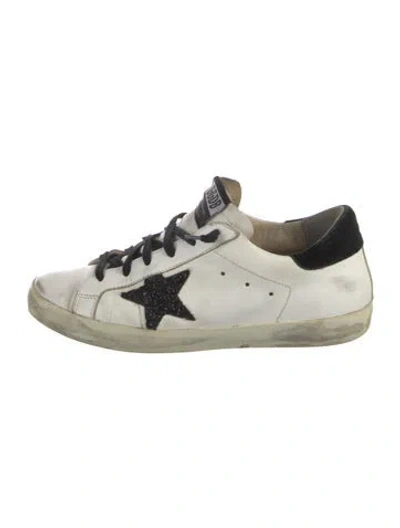 Pre-owned Golden Goose Leather Glitter Accents Sneakers In White