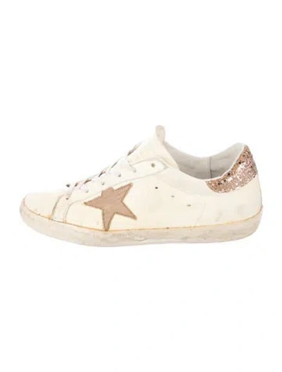 Pre-owned Golden Goose Leather Glitter Accents Sneakers In White