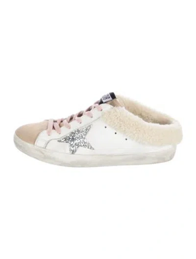 Pre-owned Golden Goose Leather Glitter Accents Sneakers In White