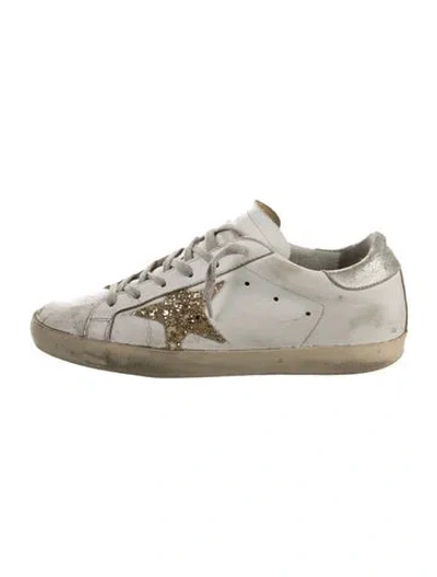 Pre-owned Golden Goose Leather Glitter Accents Sneakers In White