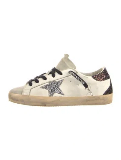 Pre-owned Golden Goose Leather Glitter Accents Sneakers In White