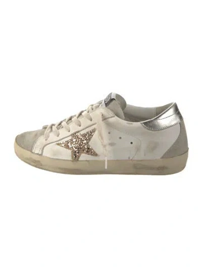 Pre-owned Golden Goose Leather Glitter Accents Sneakers In White