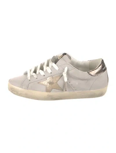 Pre-owned Golden Goose Leather Glitter Accents Sneakers In White