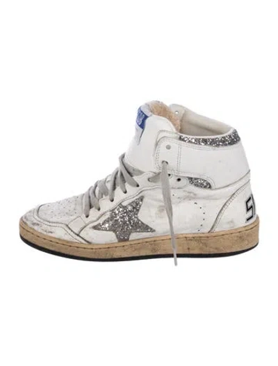 Pre-owned Golden Goose Leather Glitter Accents Sneakers In White