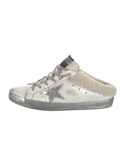 Pre-owned Golden Goose Leather Glitter Accents Sneakers In White