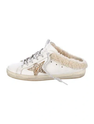 Pre-owned Golden Goose Leather Glitter Accents Sneakers In White