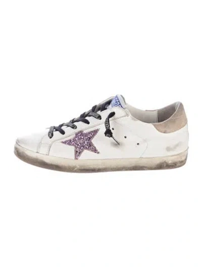 Pre-owned Golden Goose Leather Glitter Accents Sneakers In White