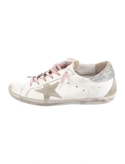 Pre-owned Golden Goose Leather Glitter Accents Sneakers In White