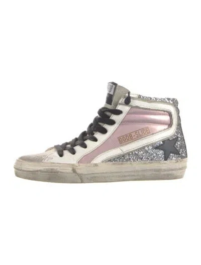 Pre-owned Golden Goose Leather Glitter Accents Wedge Sneakers In Purple