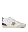 Golden Goose Mid Star In Leather And Suede With Glitter Star In White