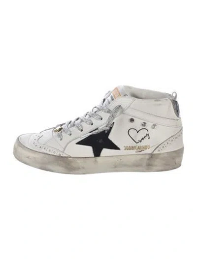 Pre-owned Golden Goose Leather Graphic Print Athletic Sneakers In White