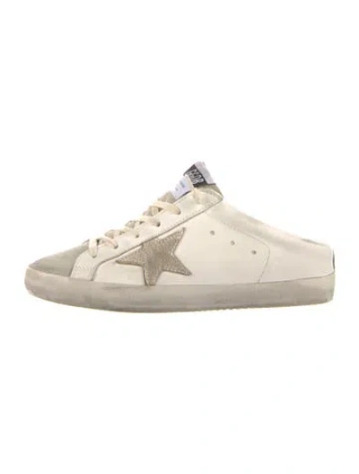 Pre-owned Golden Goose Leather Graphic Print Mules In White