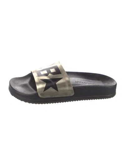 Pre-owned Golden Goose Leather Graphic Print Slides In Gold/metallic