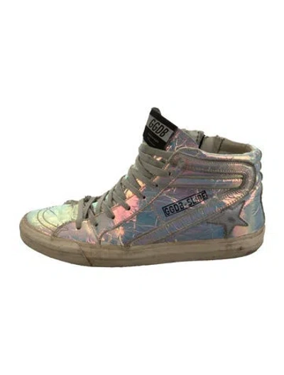 Pre-owned Golden Goose Leather Graphic Print Sneakers In Blue