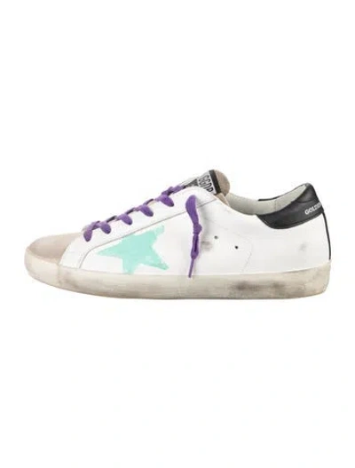 Pre-owned Golden Goose Leather Graphic Print Sneakers In Purple/white