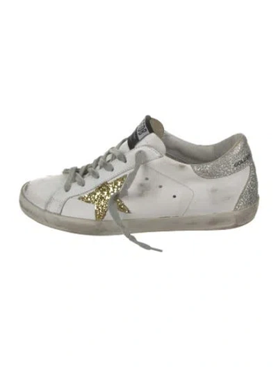 Pre-owned Golden Goose Leather Graphic Print Sneakers In White