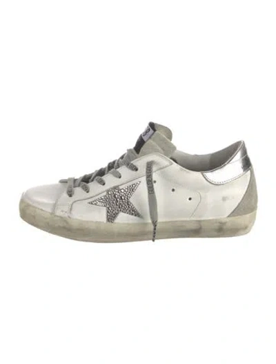 Pre-owned Golden Goose Leather Graphic Print Sneakers In White