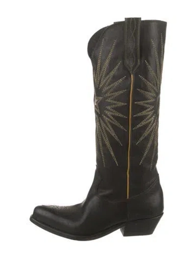 Pre-owned Golden Goose Leather Graphic Print Western Boots In Black