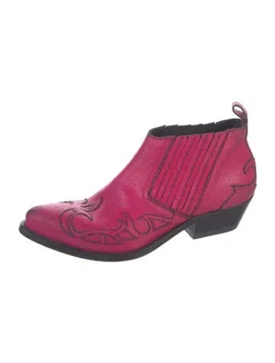 Pre-owned Golden Goose Leather Graphic Print Western Boots In Pink