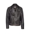 Golden Goose Black Biker Jacket With Notched Revers And Leopard Lining