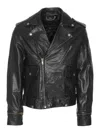 Golden Goose Black Biker Jacket With Notched Revers And Leopard Lining In Black
