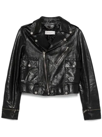 Golden Goose Leather Jacket In Black