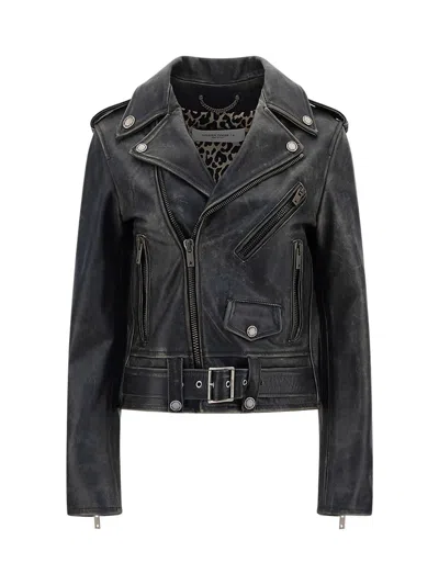 Golden Goose Deluxe Brand Cracked Effect Leather Biker Jacket In Black