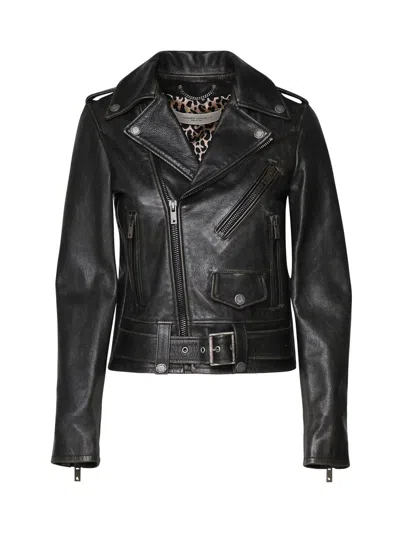 Golden Goose Black Leather Biker Jacket  Woman