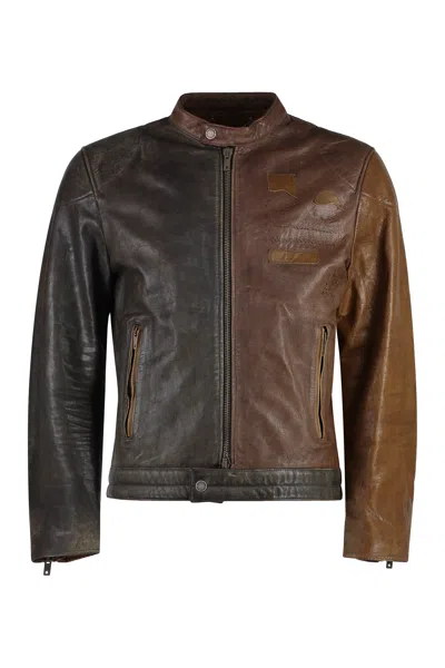 Golden Goose Leather Jacket In Brown