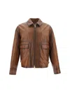Golden Goose Deluxe Brand Long Sleeved Zipped Leather Jacket In Dark Tobacco Brown
