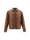 Golden Goose Deluxe Brand Long Sleeved Zipped Leather Jacket In Dark Tobacco Brown
