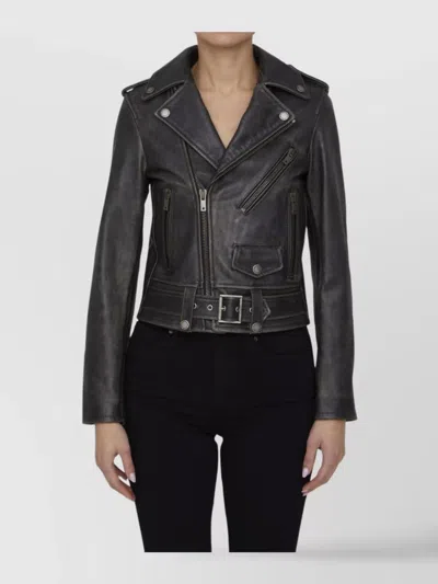 Golden Goose Deluxe Brand Cracked Effect Leather Biker Jacket In Black