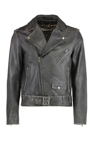 Golden Goose Leather Jacket With Distressed Treatment In Multi