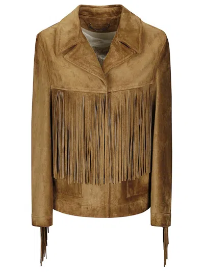 Golden Goose Fringe-detail Suede Jacket With Classic Collar In Brown