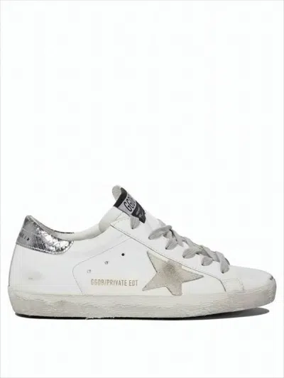 Golden Goose Leather Low-top Sneakers With Distressed Finish And Asymmetrical Metallic Accents In White