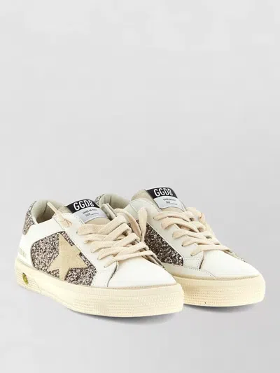 Golden Goose Mini Suede Star Smiley Sneakers With Glitter Details In White