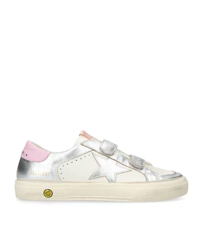 Golden Goose Kids' Metallic Leather May School Sneakers In Silver