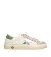 Golden Goose May Leather Sneakers With Metallic Star And Suede Heel Tab In Silver