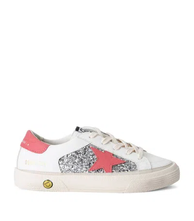 Golden Goose Kids' Leather May Sneakers In Silver