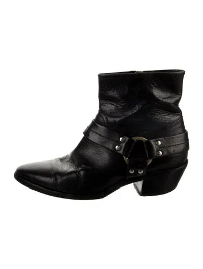 Pre-owned Golden Goose Leather Moto Boots In Black