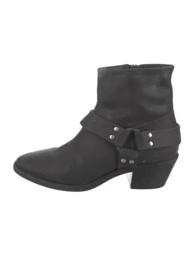 Pre-owned Golden Goose Leather Moto Boots In Black