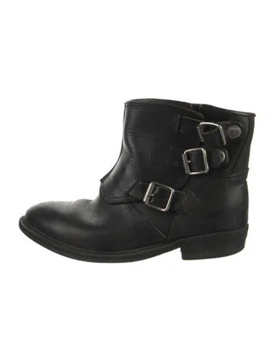 Pre-owned Golden Goose Leather Moto Boots In Black