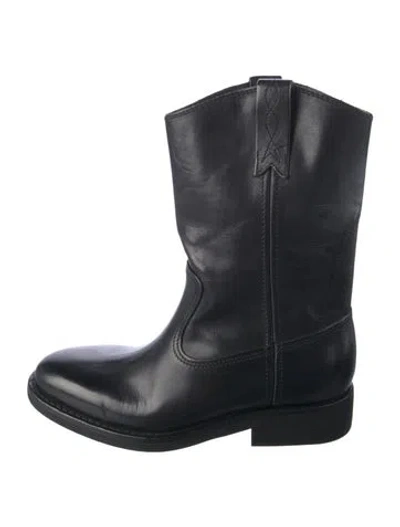 Pre-owned Golden Goose Leather Moto Boots In Black