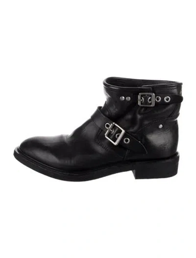 Pre-owned Golden Goose Leather Moto Boots In Black