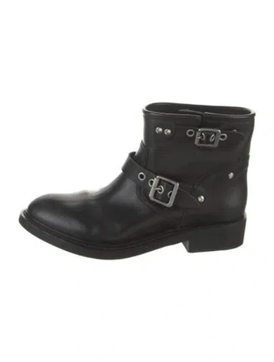 Pre-owned Golden Goose Leather Moto Boots In Black