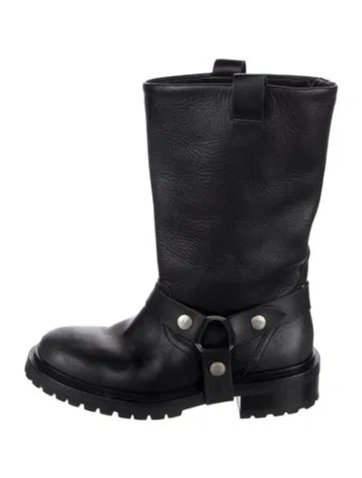 Pre-owned Golden Goose Leather Moto Boots In Black