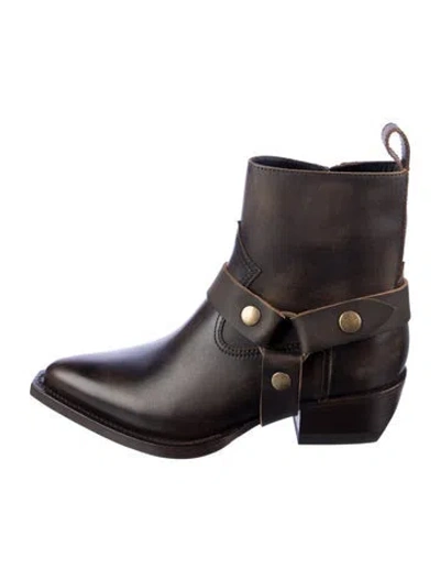 Pre-owned Golden Goose Leather Moto Boots In Brown