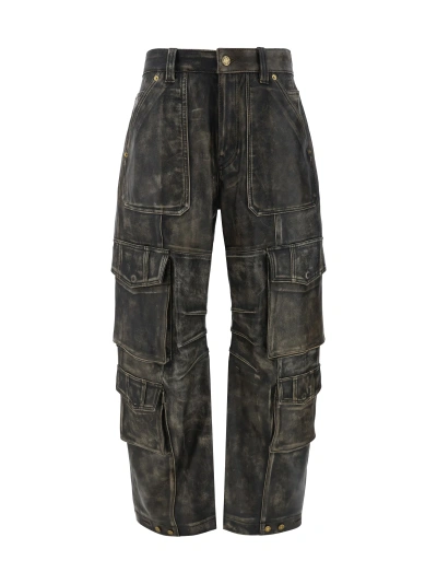 Golden Goose Journey Distressed Leather Cargo Pants In Grey